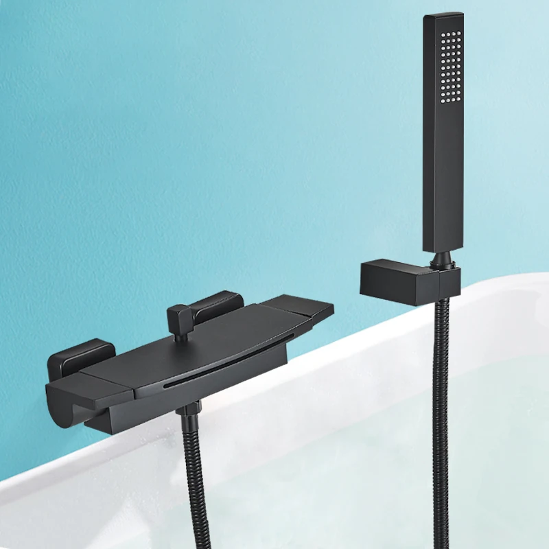 Shower set bathtub faucet shower faucet black waterfall bathtub shower faucets cold hot mixer tap bath shower tap wall mount concealed tub taps