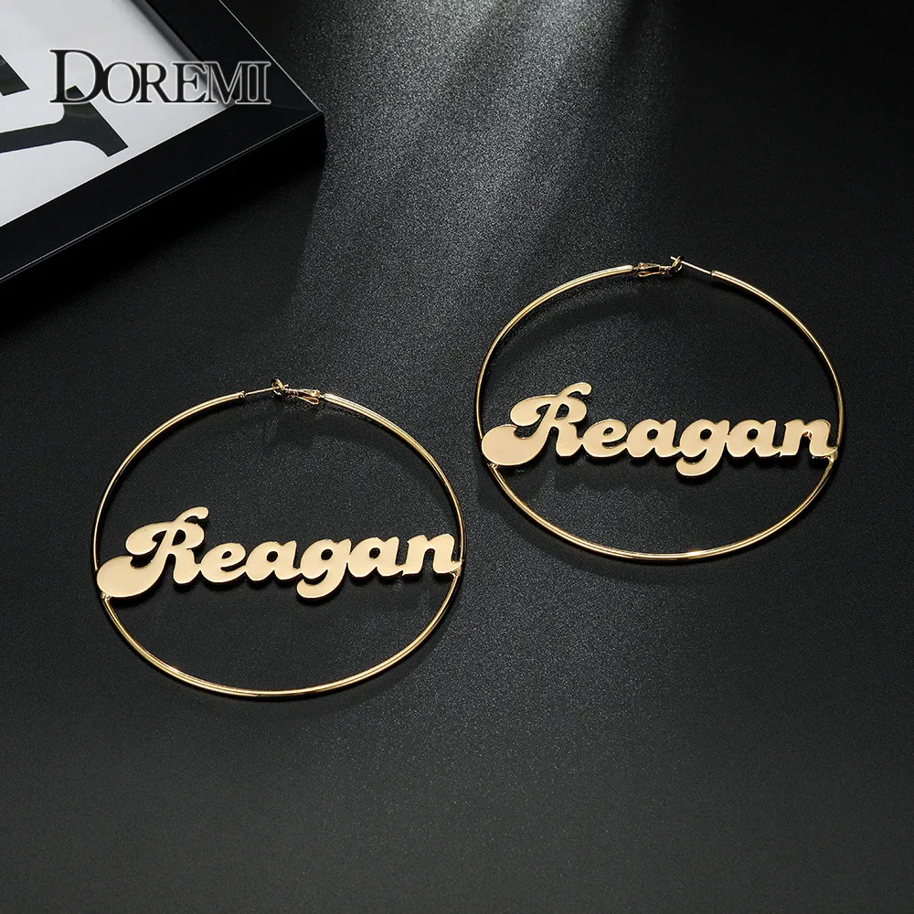 Doremi 304 Stainless Steel Earring Custom Name Earrings Number/Symbol Round Hoop Environmentally Friendly Anti-Allergy 30-100Mm