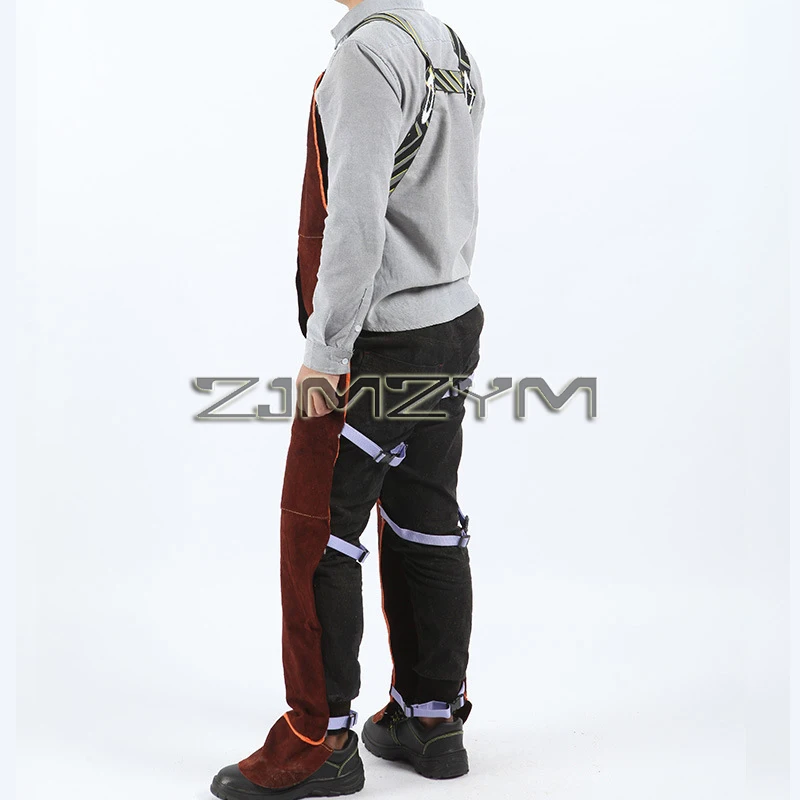 Cowhide Welding Strap Jumpsuit Wear-resistant Heat Insulation Fire-proof Welding Workwear Suit Bib Leather Jumpsuit