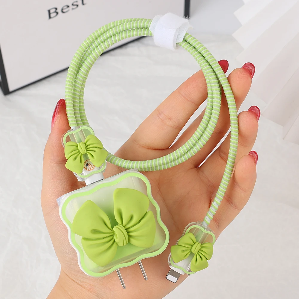 Étui De Protection Transparent Et Brillant Pour Chargeur De Téléphone Portable, Avec Nœud Papillon, Pour Apple IPhone 18/20W, Enrouleur De Câble Laser, Protecteur De Fil