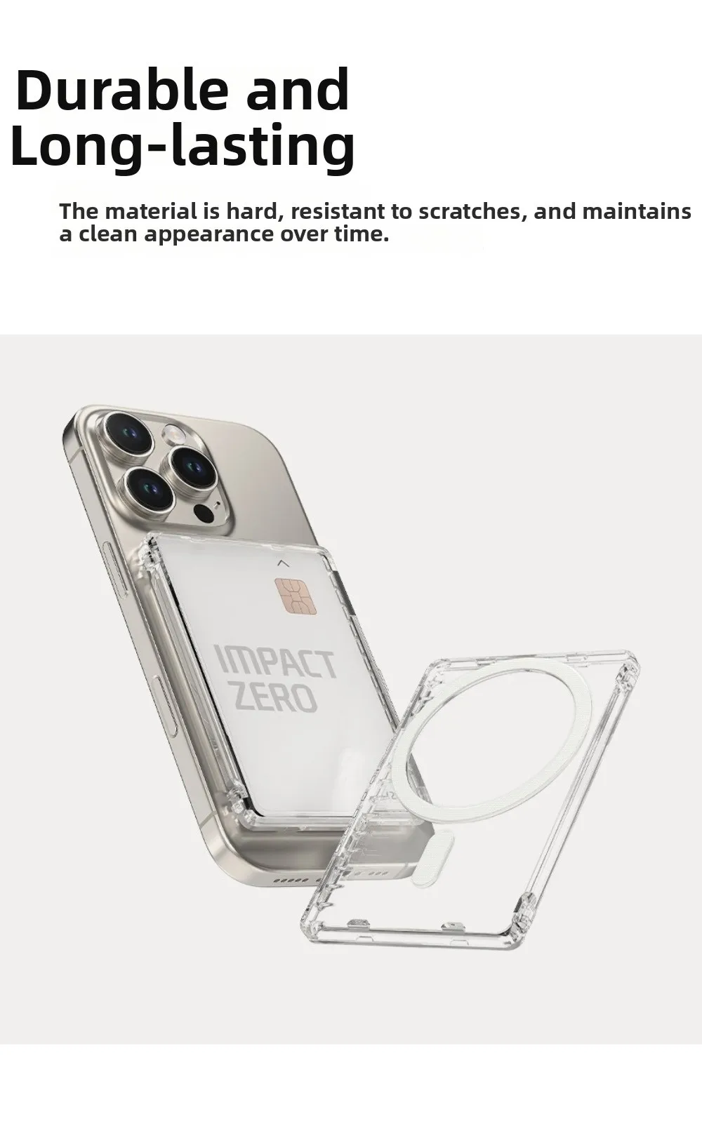 Transparente MagSafe-Kartenhülle mit 2 Kartenfächern, ultradünner magnetischer Ständer, stoßfester Kartenhalter für iPhone 17/16/15/14/13/12 – Detail 6