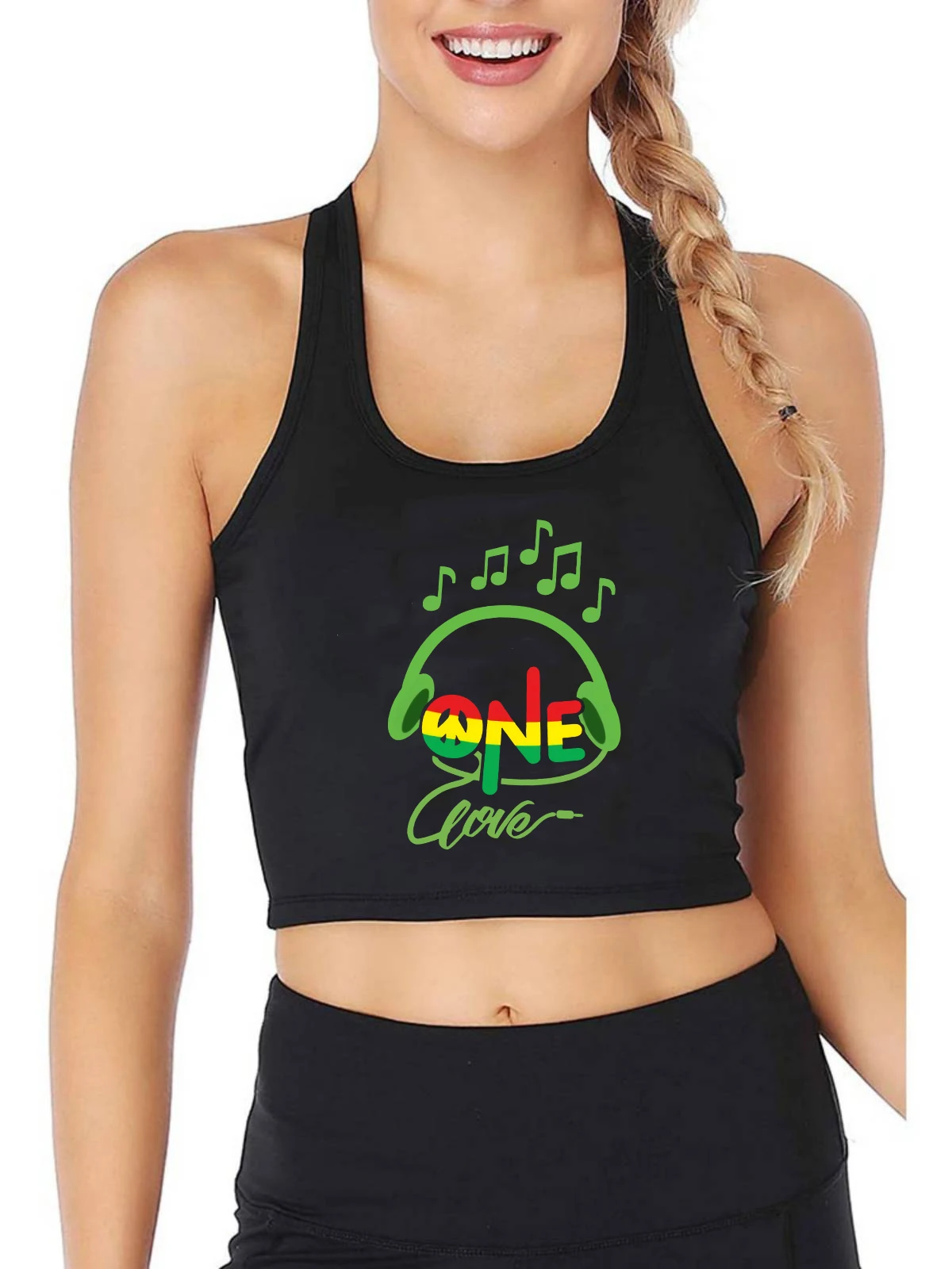 

Jamaica One Love Reggae Caribbean Music Pride Flag Design Sexy Slim Fit Crop Top Women's Customizable Tank Tops