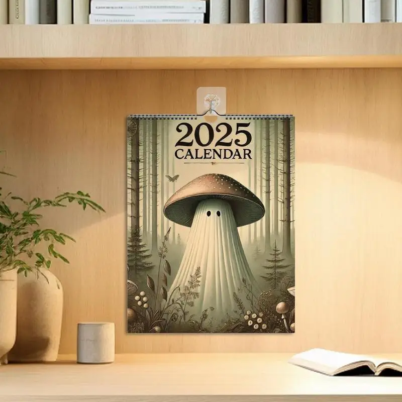 2025 Mushroom Ghost Decorative Calendar Thick Paper Organizing Planning Calendar Vintage Illustration Art Wall Calendar