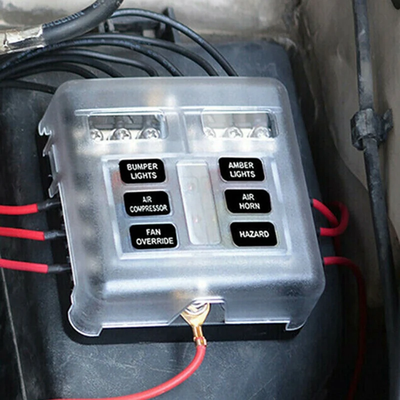 6 Way Waterproof Fuse Block,With LED Indicator Accessory Part Kit With Negative Marine Fuse Box For Dc12-24V Car Boat RV Truck