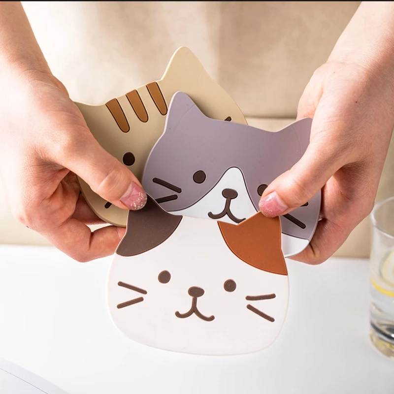 

Cartoon Cat Shaped Cute Coaster Silicone Heat Insulation Placemat Kawaii Non-slip Mug Pads Dining Table Mats Kitchen Accessories
