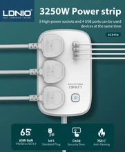  LDNIO Universal Power Strip EU/US/UK Plug 3250W Electronic Socket Surge Protection 65W GaN USB Charging For Phone Charge Station 