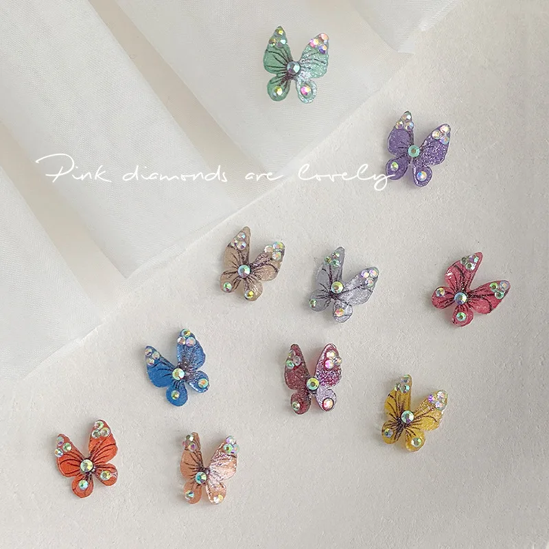 

10PCS Japanese Resin Butterfly Nail Aurora Charms Jewelry Acrylic AB Diamond Rhinestones Nail Art Decorations Parts Supplies DIY