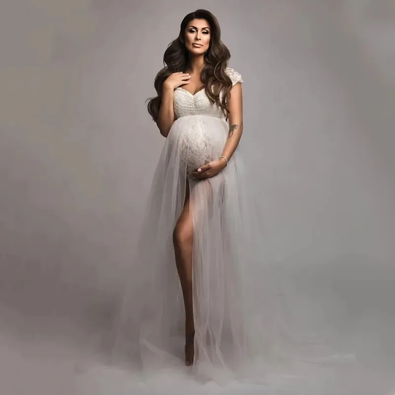 

Maternity Photography Tulle Dresses Bodysuit Outfit Pregnant Woman Photo Shoot Bodysuit with Tulle Dress