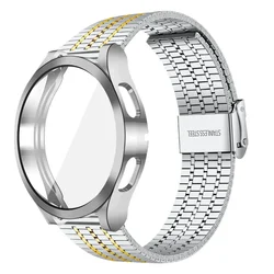 Premium Stainless Steel Strap with TPU Bumper Protector Case - Galaxy watch 5 40mm (Silver silver gold)