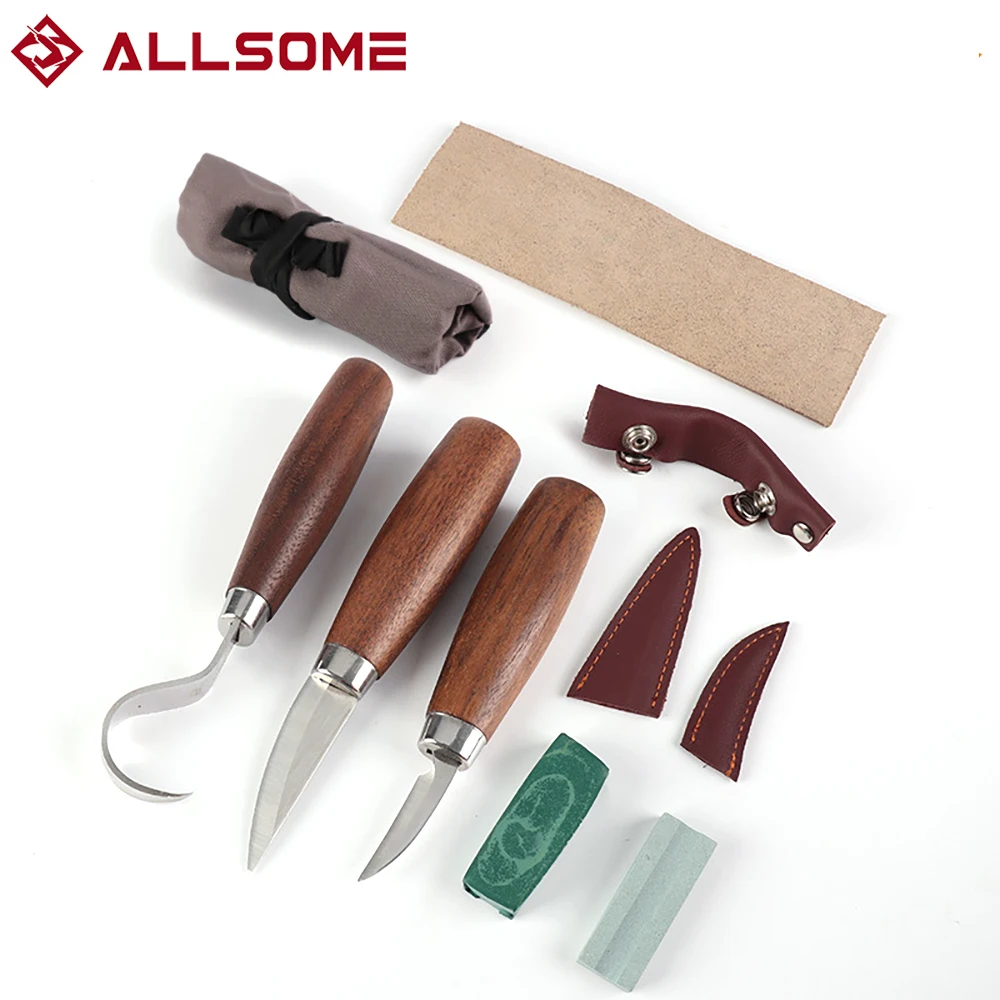 

Набор ножей для резьбы ALLSOME, высокопрочные инструменты с чехлом для гравировки, набор из 7 предметов