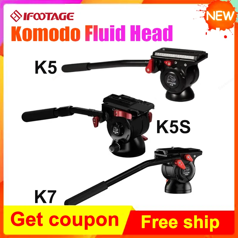 IFOOTAGE K7 K5 Panoramic Tripod Head Hydraulic Fluid Video Head 7kg with 1/4" and 3/8" Screws Sliding Quick Release Plate