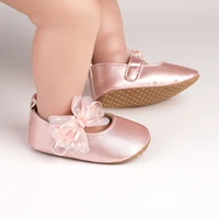 MISOWMNJOY Newborn Baby Flats Princess Flower Girls Shoes PU Leather Non-Slip Adorable Wedding Party Toddler Shoes 0-18 Months 2