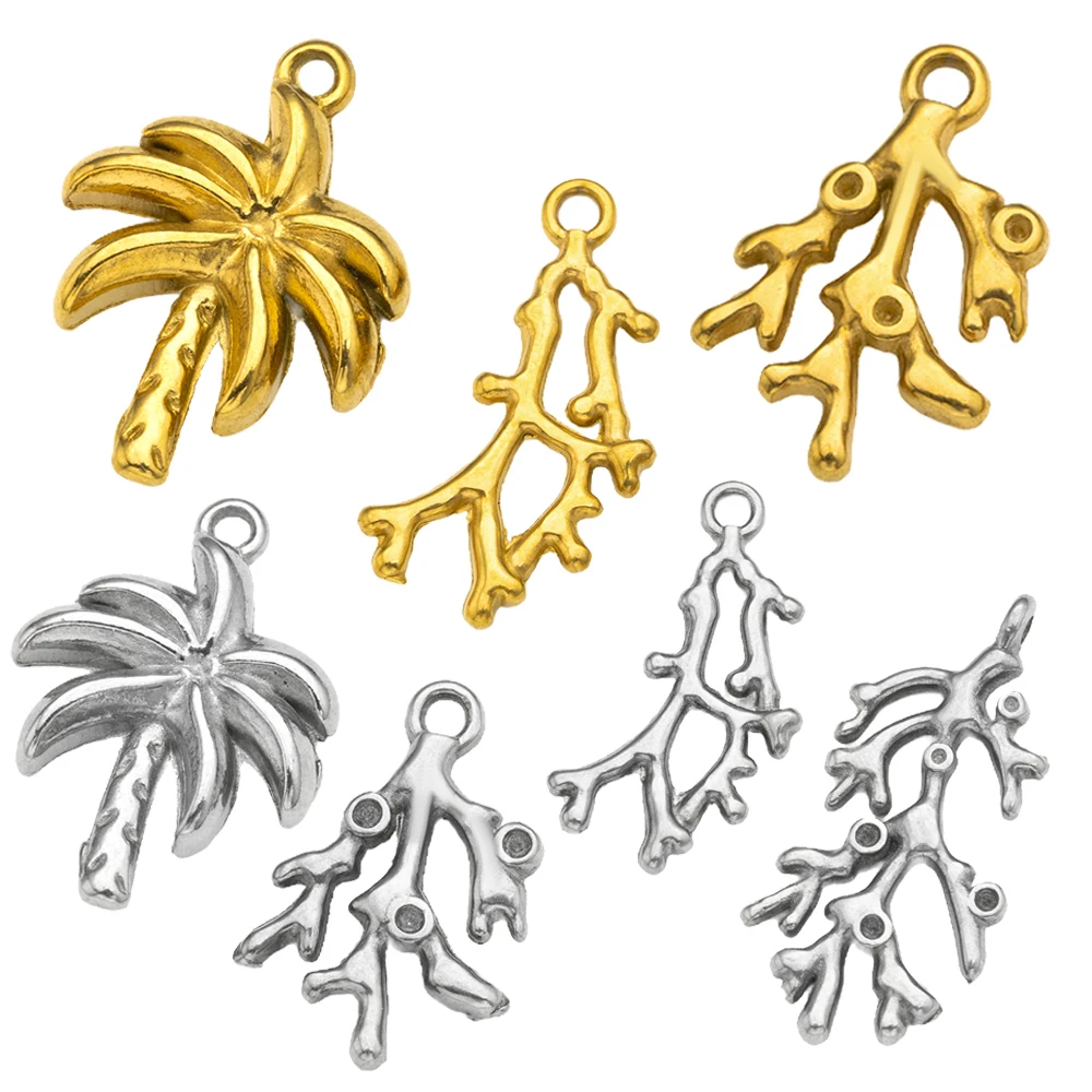 5 Stück Edelstahl Kokosnussbaum Pflanze Charms Metall Anhänger DIY für Halskette Armband Schmuckherstellung und Basteln Großhandel