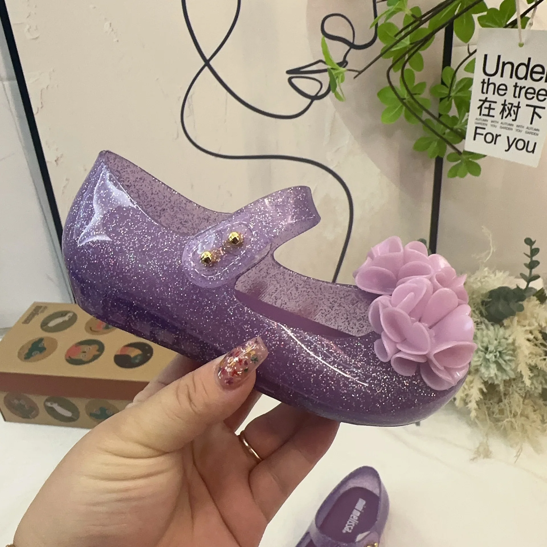 Mini Melissa 2024 New Girl Fashion Fabric Bowknot Jelly Shoes Children Summer Sandals Kids Soft Soled Princess Beach Shoes 4