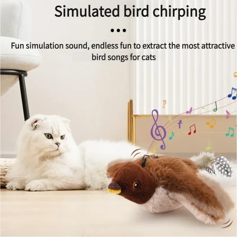Cute Cat Hunter Interactive Shaking Sparrow Toy Rechargeable Portable Touch Activated Bird Voice Curious Teasing Stick Pet Gifts