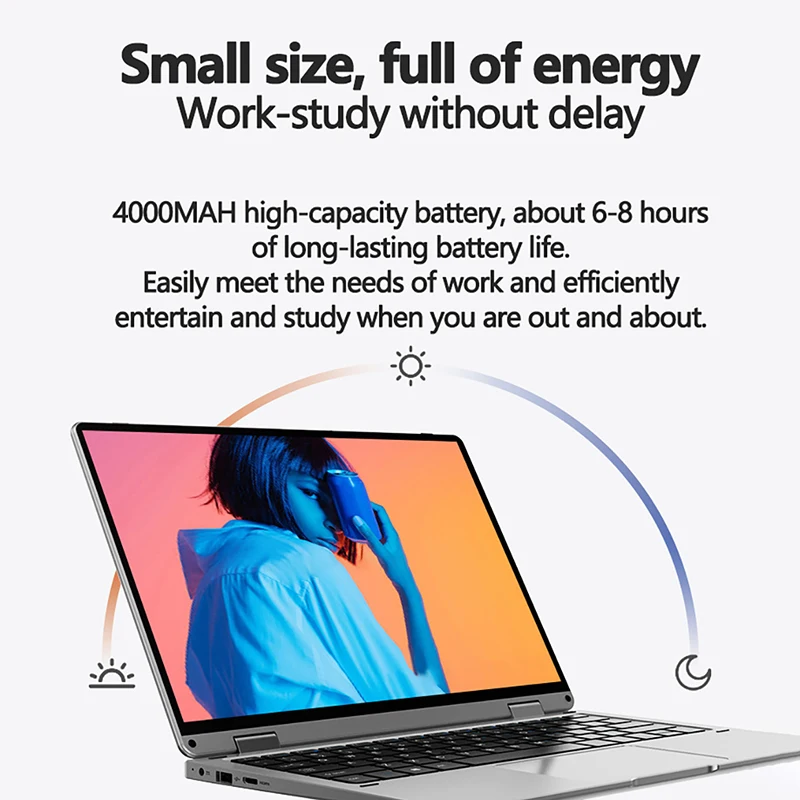Laptop 13.3 Inch Intel Celeron N4000 360° flips HD Camera Touchscreens 6GB RAM 2TB SSD 4000 mAH 2.6 GHz Lightweight DDR4 Tablet 4