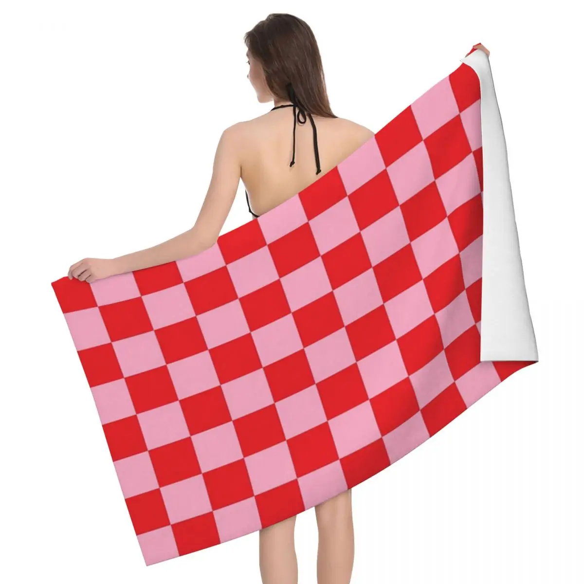 

Checkered Pink And Red 80x130cm Bath Towel Brightly Printed For Picnic Towel Wedding Gift