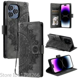 Luxury Leather Flip Wallet Phone Case with Embossed Totems Design - iPhone 15 Plus (GRAY)