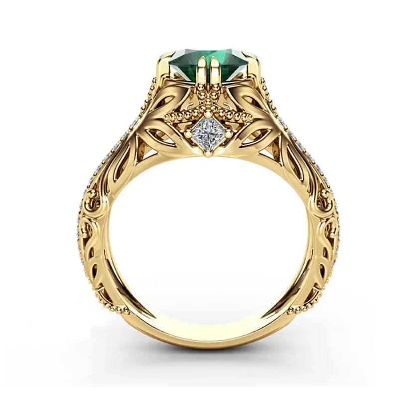 Vintage Gold-color Hollow Ring For Women Fashion Female AAA Cubic Zirconia Jewelry Luxury Prong Setting Engagement Finger Rings Fashion Rings Engagement Rings Zircon Rings Fashion Ring Crystal Rings Stone Rings Gold Rings