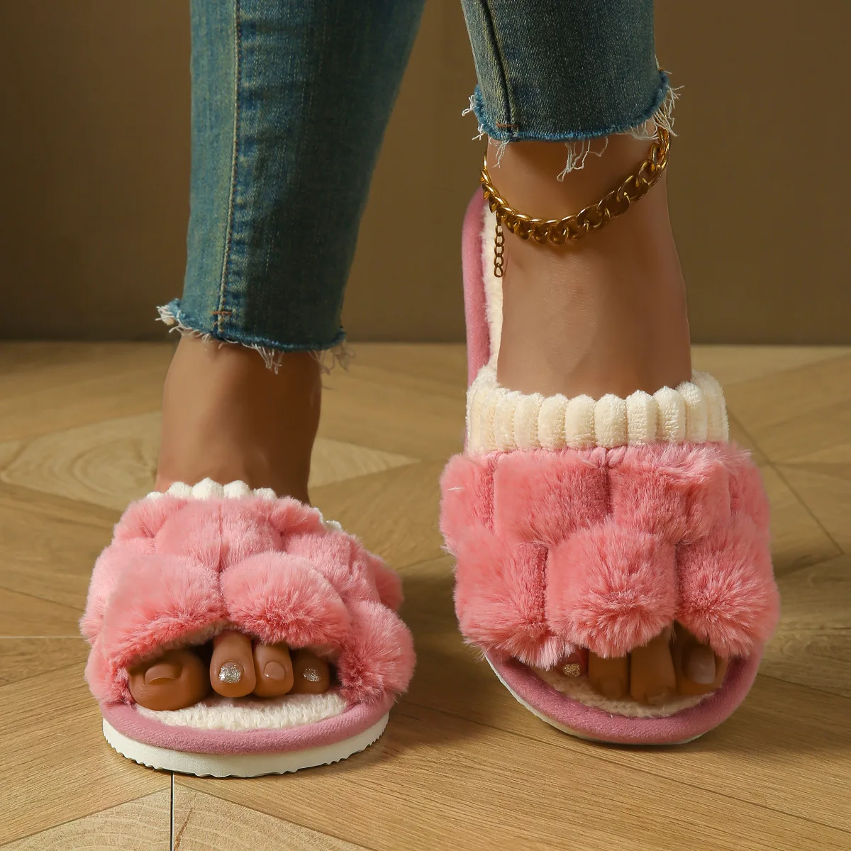 Fashion Women Slippers Cotton Plush Warm Female Light EVA Flat Bottom Non-slip Comfortable Slides Winter Autumn House Shoes 3