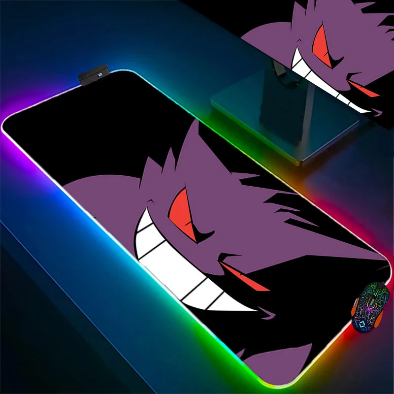 Purple Pokemon Anime RGB Mousepad XXL Keyboard Accessories Antiskid Game Mouse Pad PC Laptop LED Backlight Rubber Soft Table Mat kawaii cat bakery gaming mouse pad extra large office computer mouse pad desk mat water proof nonslip laptop desk accessories