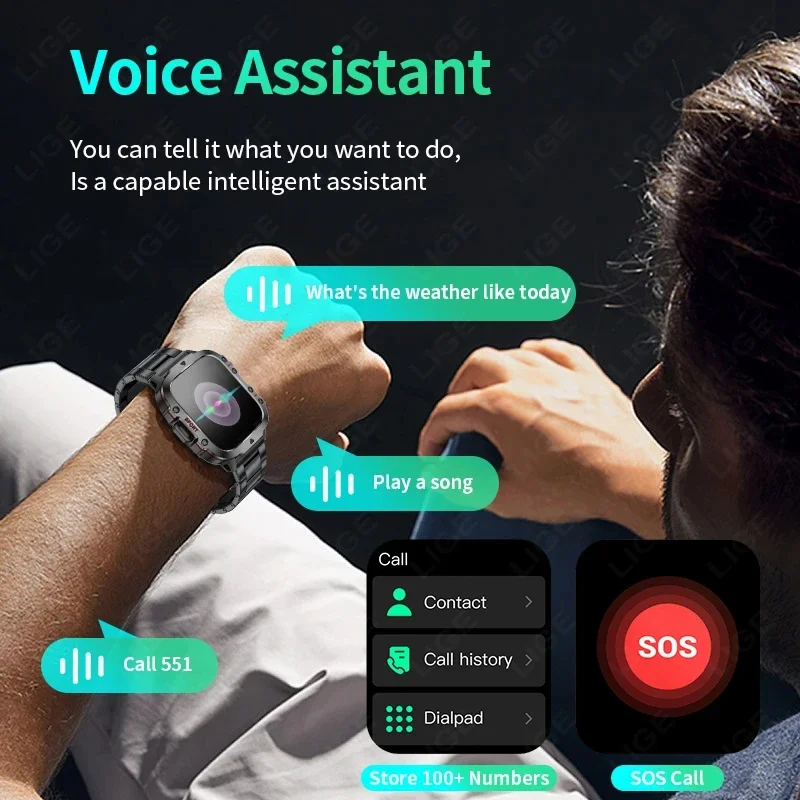 2024 Rugged Military Smart Watch Men Outdoor Watches lP68 Waterproof 2.01" Al Voice Bluetooth Call Smartwatch For Android lOS 3