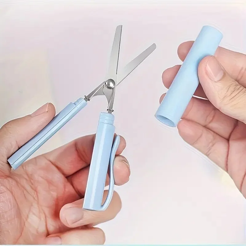 카와이 다기능 접이식 가위 크리 에이 티브 펜 모양 가위 DIY 휴대용 종이 절단 예술 도구 학교 사무용품