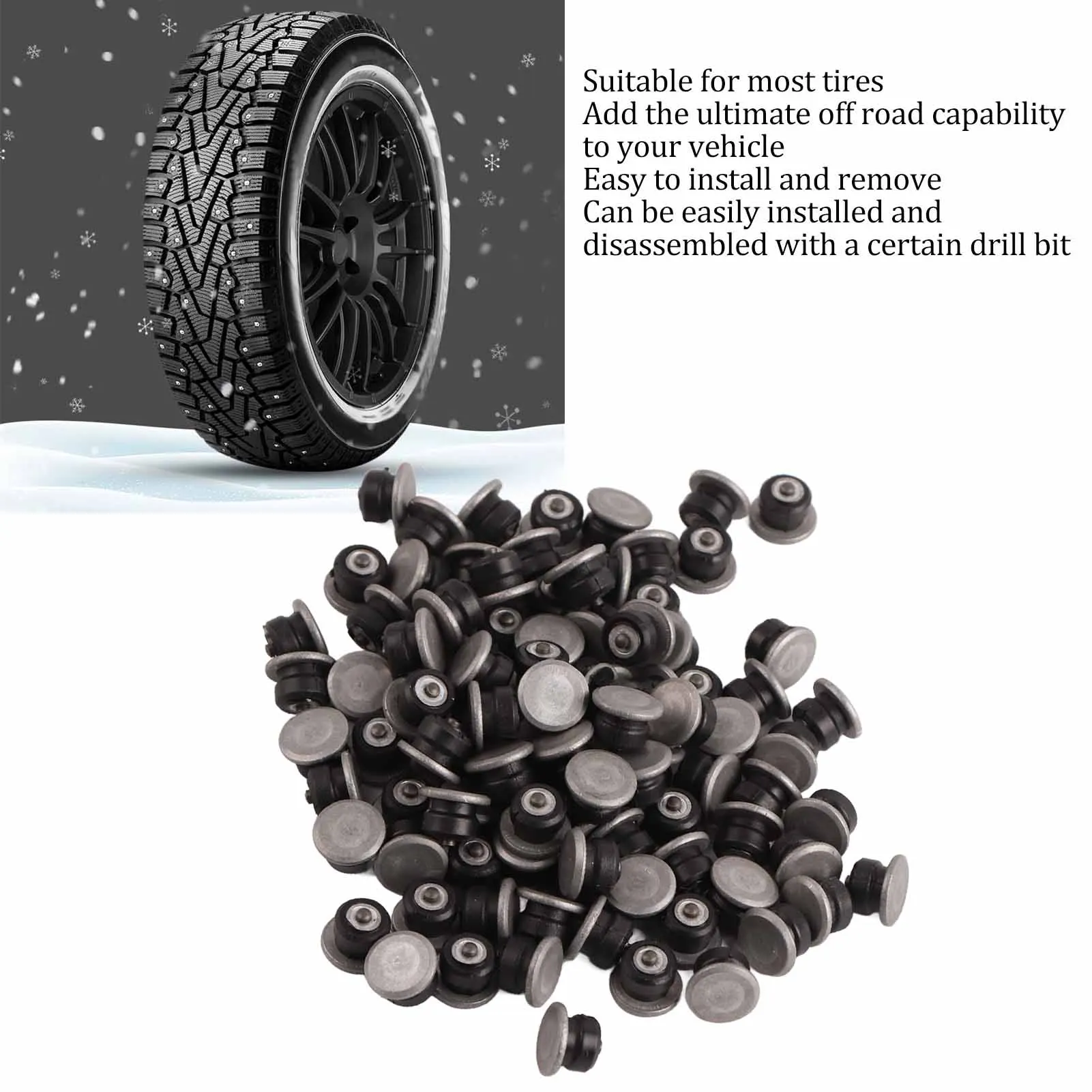 100pcs Tire Spikes Silver High Strength Anti Slip Environmentally Friendly Carbide Studs for Car Truck Motorcycle Environmental
