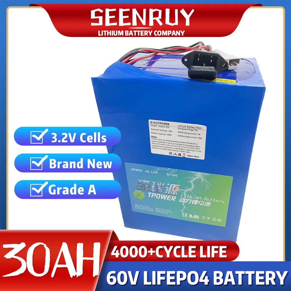 lithium 60V 40Ah lifepo4 battery with BMS deep cycle for 3000w Electric  Bicycle Forklift Scooter motorcycle AGV + 5A charger