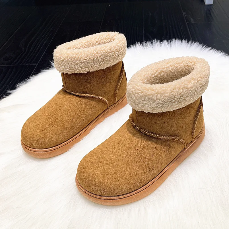 Retro Snow Boots Women's Thick-soled Short-sleeved Ankle Boots 2025 New Style Fleece Cotton Shoes Suede Leather Bread Shoes