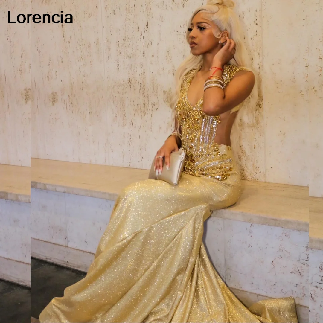 

Lorencia Gold Sequin Mermaid Prom Dress 2024 Blackgirls Rhinestones Crystal Birthday Party Gala Gowns Vestidos De Festa YPD119