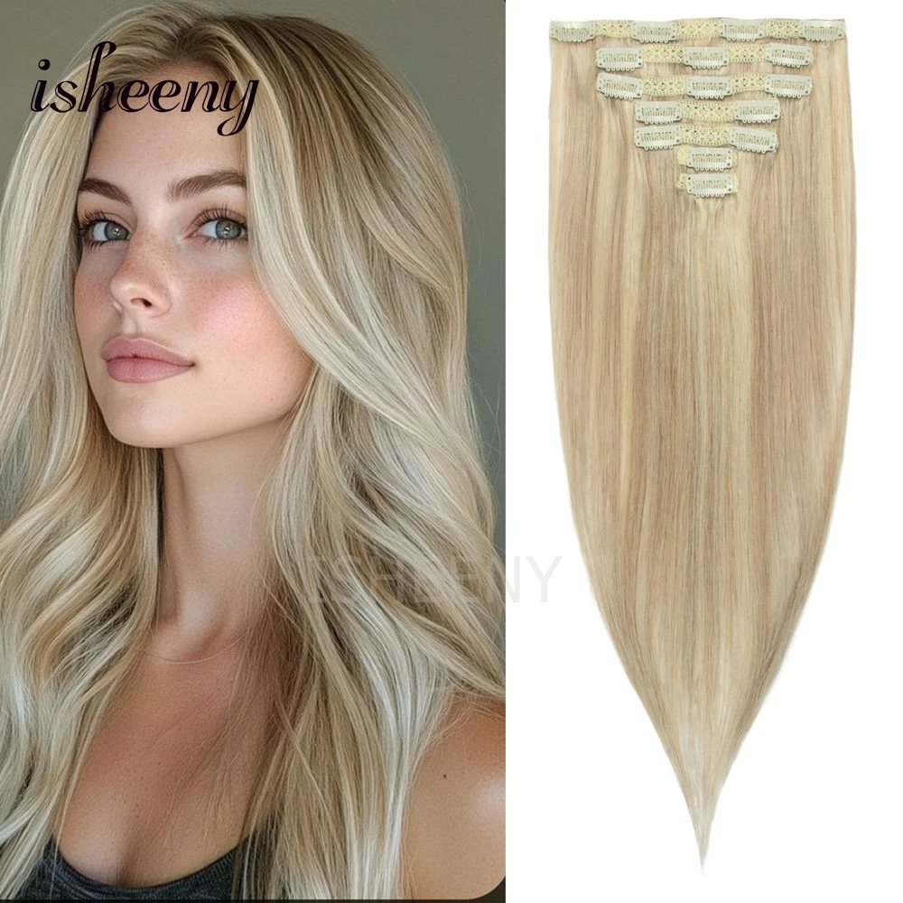 12"-20" Clip In Human Hair Extensions Blonde Natural Brazilian Remy Natural Clip Human Hair Extension Real Clip On 7pcs/set