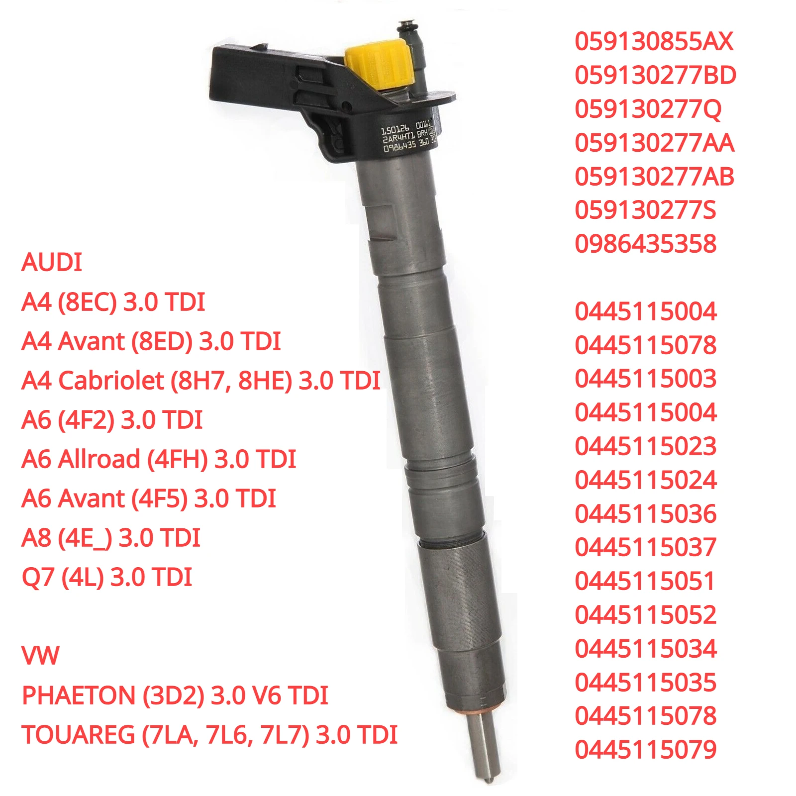 

0445115037 0445115078 059130277AB 059130277BD новая форсунка дизельного топлива для VW Touareg Audi A4 A6 A8 Q7 3,0 TDI