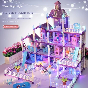 3D fai da te fantasy principessa castello villa assemblaggio casa delle bambole set giocattoli, giocattoli per la casa delle ragazze e giocattoli per bambini 3D