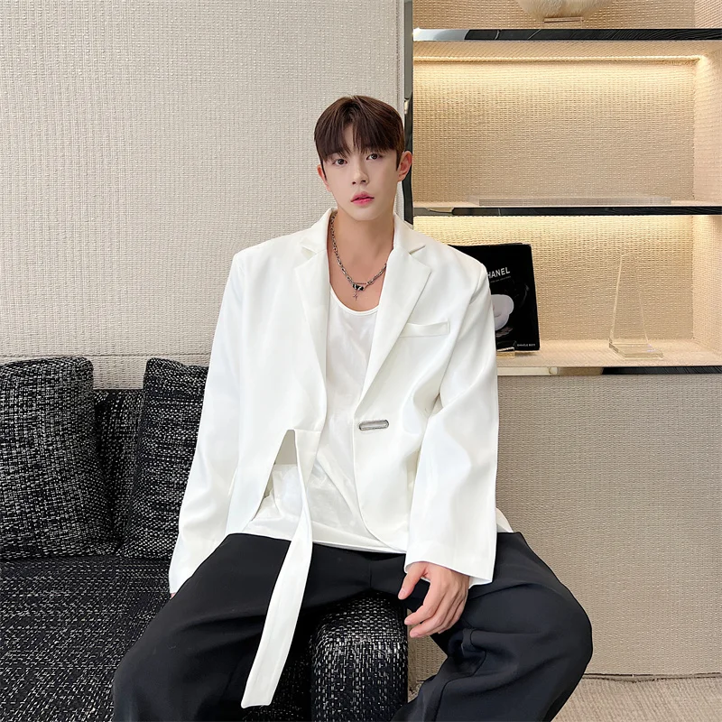 Senior Ribbon Design Men Smart Business Blazer Coat Handsome Luxury Banquet Korean Jacket Party Wedding Club Dinner Streetwear