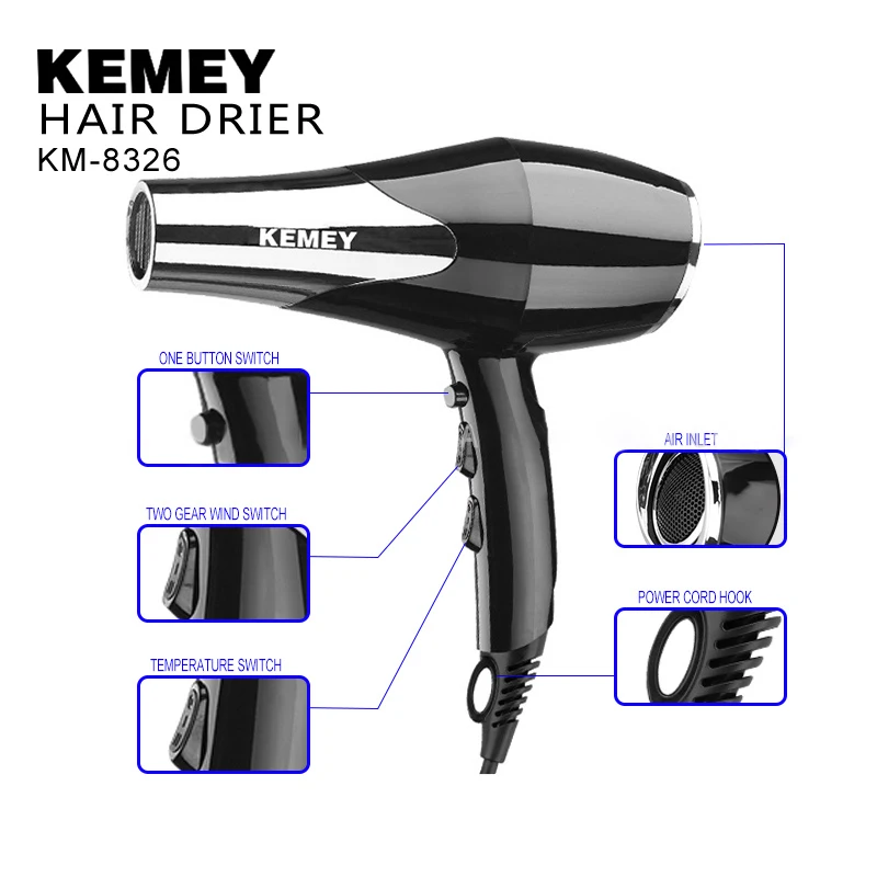 KEMEY KM-8326 High Quality Automatic Constant Temperature High Power Negative Oxygen Ion Hair Dryer 3