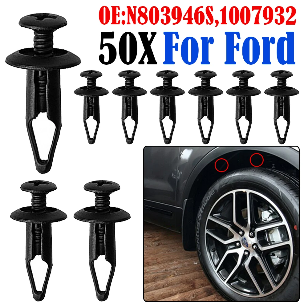 50pcs 6.5mm Car Door Trim Panel Clips Screw Bumper Fender Fastener