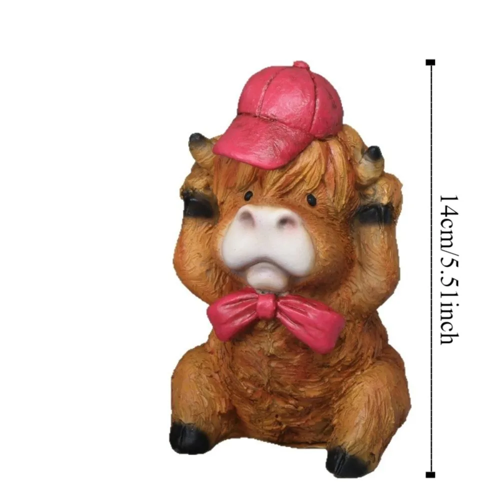 Resin Cartoon Cow Ornament Handmad Realistic Highland Cow Decor Crafts Funny Doll Animal Action Figure Kids Birthday Gift