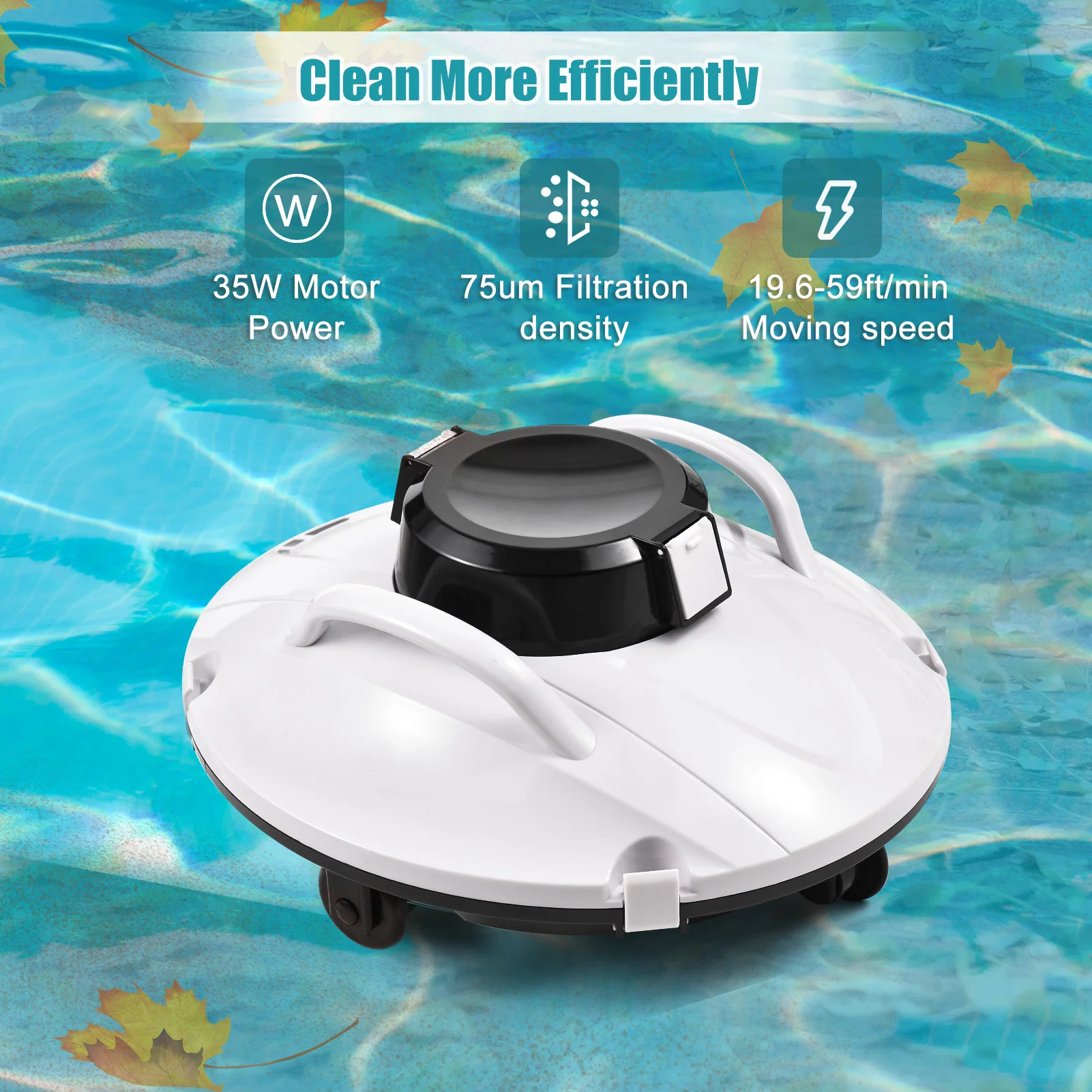 Nettoyeur de piscine robotique sans fil, étanche IPX8, aspiration