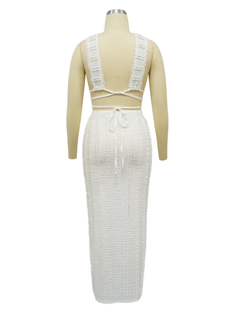 Wmstar Two Piece Set Women Skirts Sets Summer Holiday Sexy Mesh Matching Suit Bandage Fashion Outfits Wholesale Dropshipping