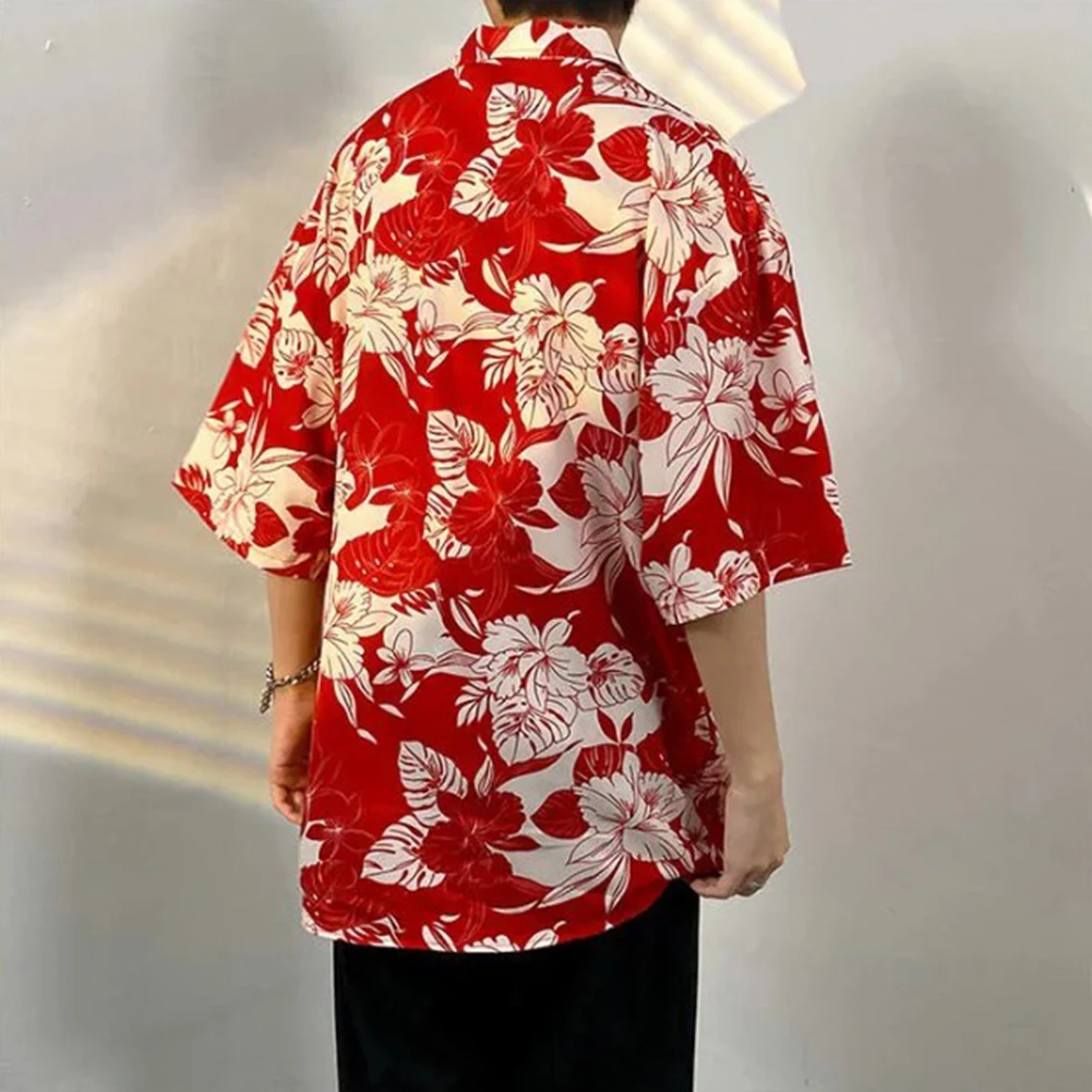 

Tops Shirts Fashion Flower Pattern Hawaiian Holiday Lapel Printing Regular Short Sleeve Slight Stretch Brand New