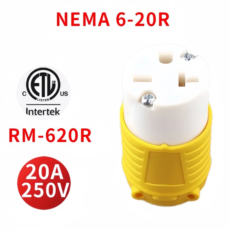 Electrical Wire End Female Plug Replacement NEMA 6-20R 20A 250V for Indoor Use ETL Certification