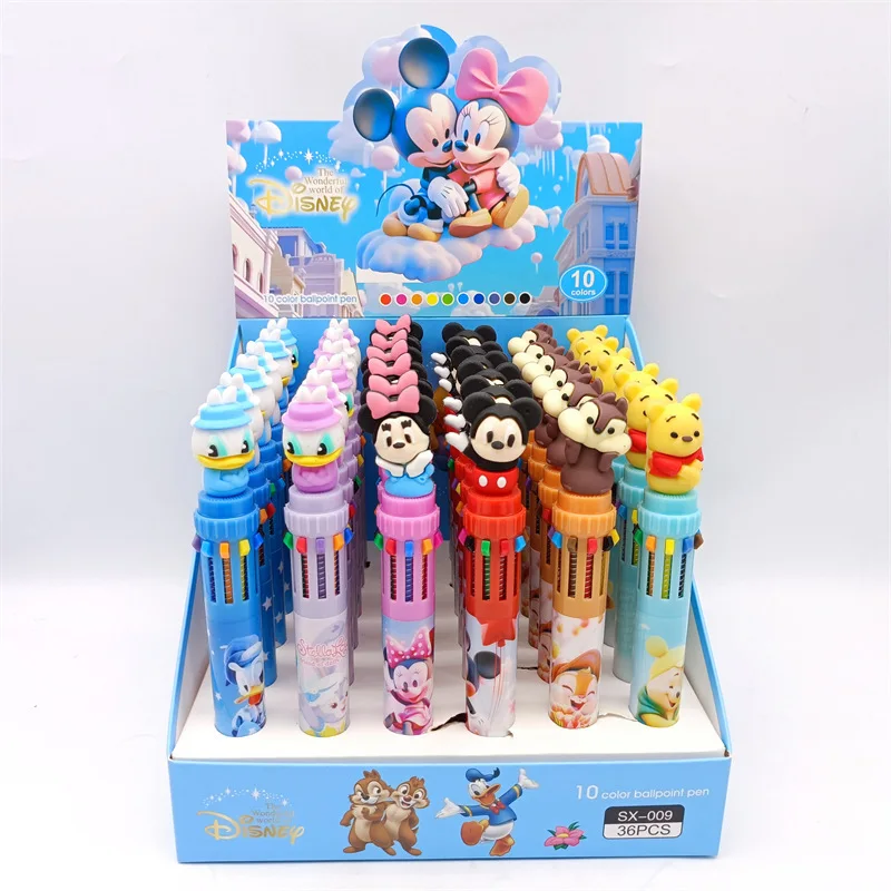 Ballpoint Pen 36 Pcs Cartoon Disney Mickey Doll 10-colors Ballpoint Pen Student Supplies Stationery