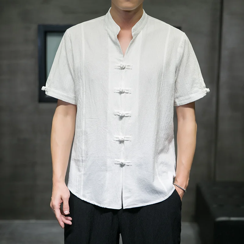 

Женская льняная рубашка в китайском стиле, летний костюм тай-чи кунг-фу, повседневный черный этнический винтажный топ с коротким рукавом, мужская одежда