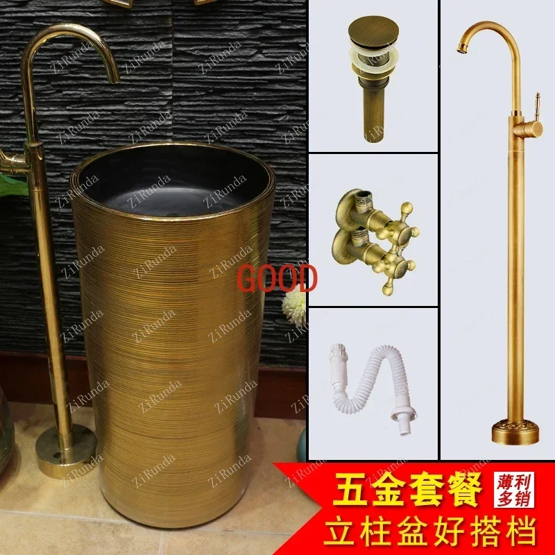 Golden Art Pedestal Basin Ceramic Column Type Washbasin Floor Type Inter-Platform Basin Vertical Wash Column