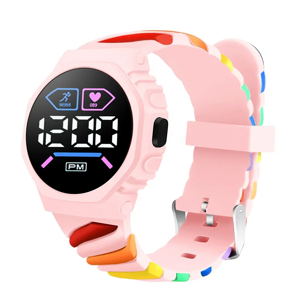 New Outdoor Sports Electronic Watch for Kids Rainbow Silicone Watch Strap Waterproof LED Children Digital Watches Girl Boy Gifts 6