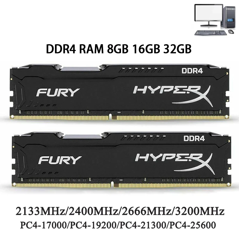 Mémoire de serveur d'ordinateur de bureau, modèle DDR4, capacité 8 go 16 go 32 go, fréquence d'horloge 3200/3600/2400/2133/2666MHz, RAM, DIMM, broches 288 broches