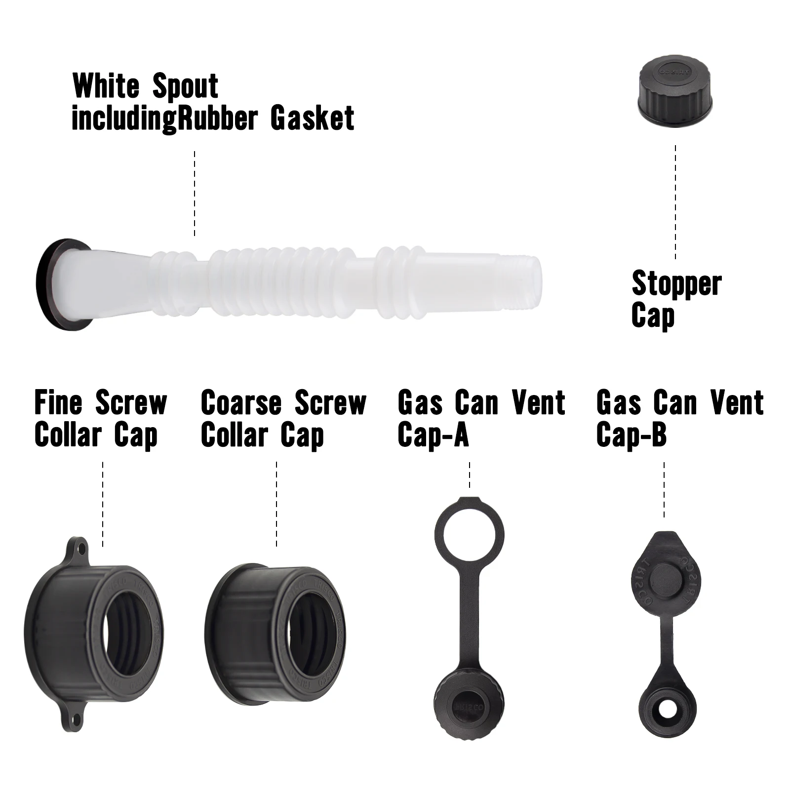 Gas Can Nozzle Kit with Screw Collar Caps Vent Caps Flexible for