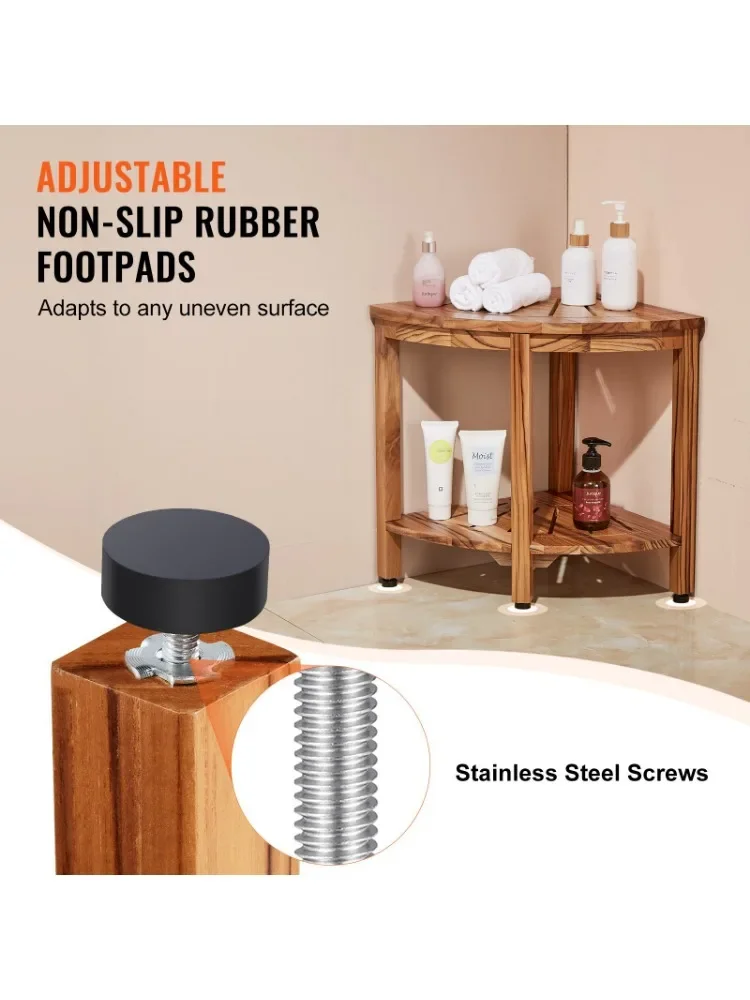 Corner Teak Shower Bench, 18.5 Height, 15.5 Radius, 500 lbs., with Storage Shelf, for Indoor and Outdoor Showers Shower stool 4