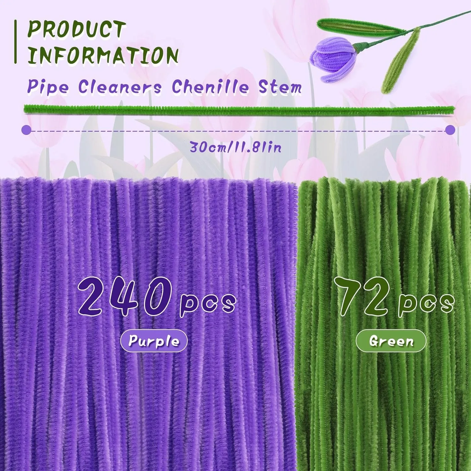 OUBAI Pipe Cleaner Flower Craft Kit, with Wrapping Paper, Step-by-Step Video Tutorials for Birthday Home Decoration